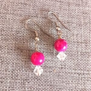 Red Stone and Acrylic Crystal Earrings - Pre-loved